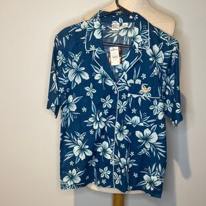 Roxy X Lisa Anderson Navy Floral womens Button Down Shirt NWT